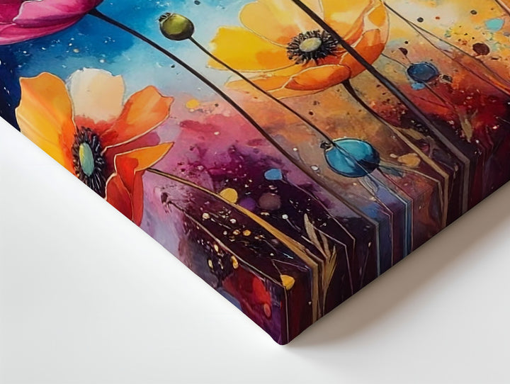 Cosmic Wildflower Canvas – Surreal Floral Fantasy with Starry Night Sky - Gifitto