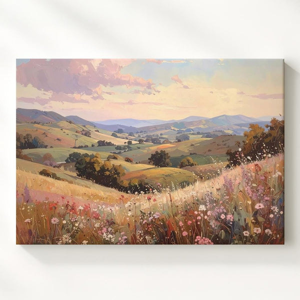 Serene Hillside Canvas – Pastel Countryside Wall Art - Gifitto