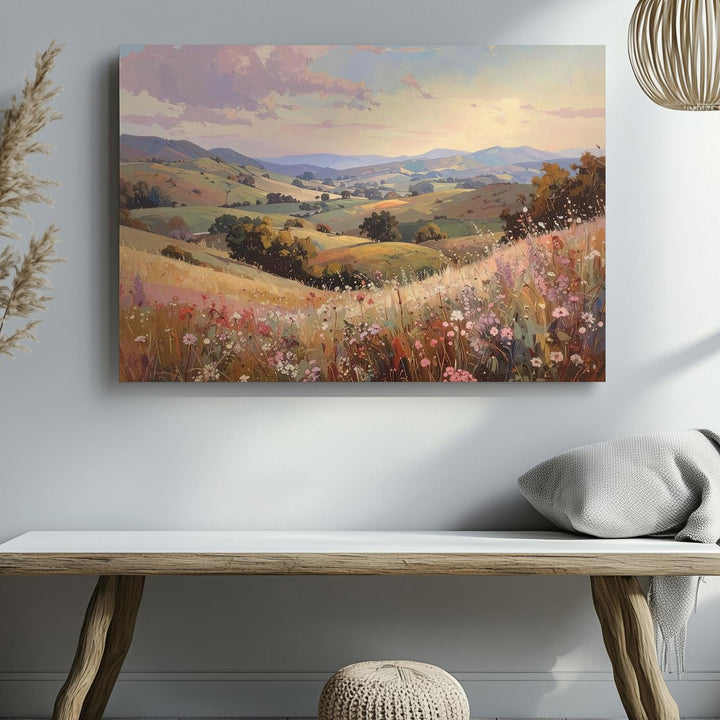 Serene Hillside Canvas – Pastel Countryside Wall Art - Gifitto