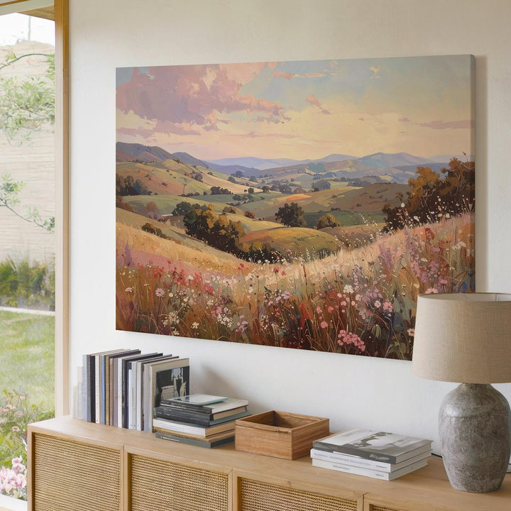 Serene Hillside Canvas – Pastel Countryside Wall Art - Gifitto