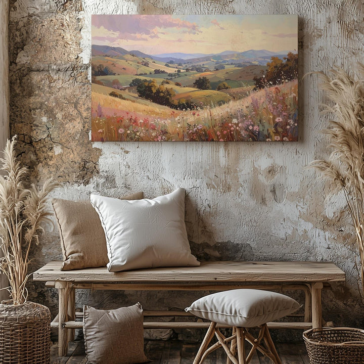 Serene Hillside Canvas – Pastel Countryside Wall Art - Gifitto