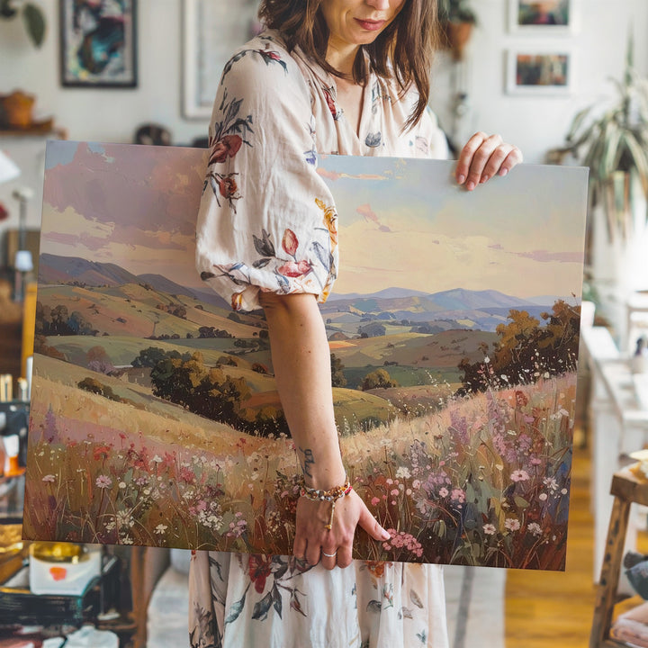 Serene Hillside Canvas – Pastel Countryside Wall Art - Gifitto