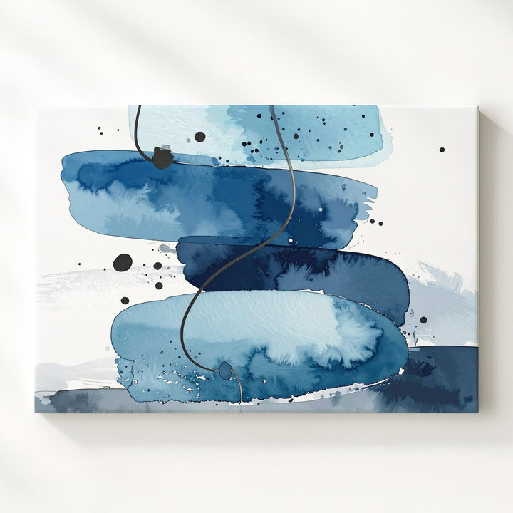 Blue & Gray Watercolor Abstract Canvas – Modern Fluid Geometric Art - Gifitto