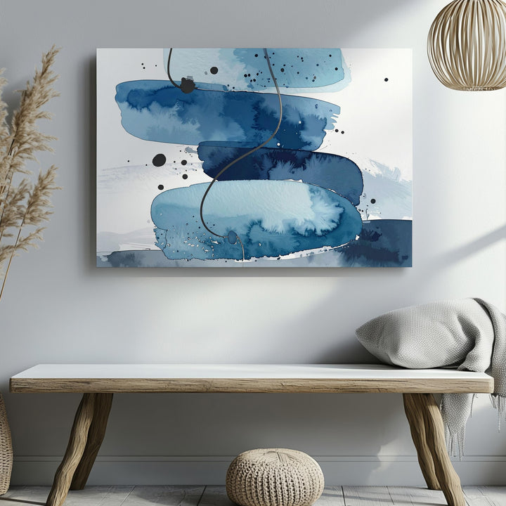 Blue & Gray Watercolor Abstract Canvas – Modern Fluid Geometric Art - Gifitto