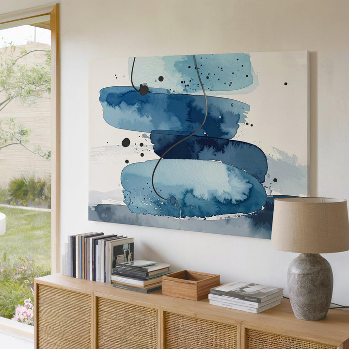 Blue & Gray Watercolor Abstract Canvas – Modern Fluid Geometric Art - Gifitto