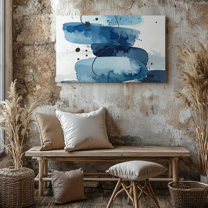 Blue & Gray Watercolor Abstract Canvas – Modern Fluid Geometric Art - Gifitto