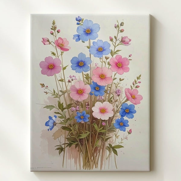 Pastel Wildflower Bouquet Canvas – Soft Spring Floral Art - Gifitto