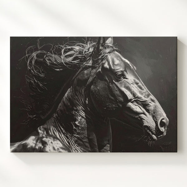 Black Horse in Motion Canvas – Dramatic Equestrian Art - Gifitto