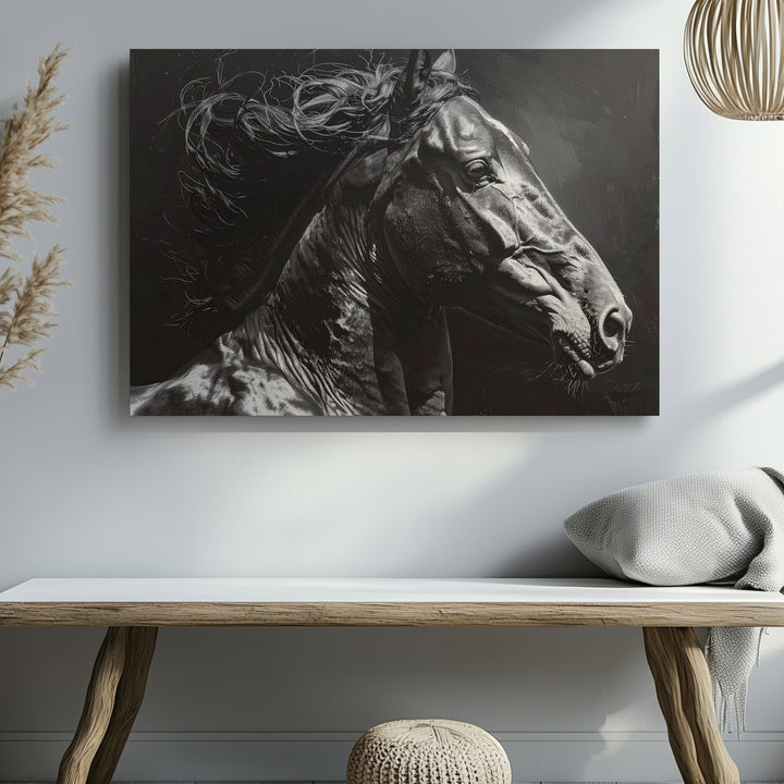 Black Horse in Motion Canvas – Dramatic Equestrian Art - Gifitto