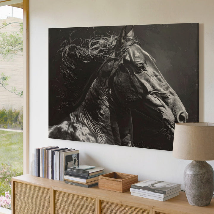 Black Horse in Motion Canvas – Dramatic Equestrian Art - Gifitto