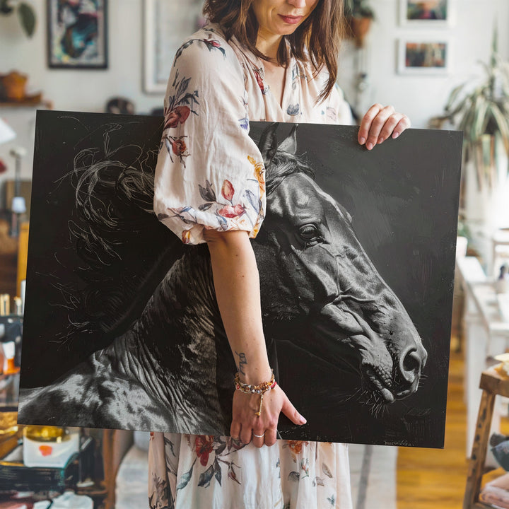 Black Horse in Motion Canvas – Dramatic Equestrian Art - Gifitto