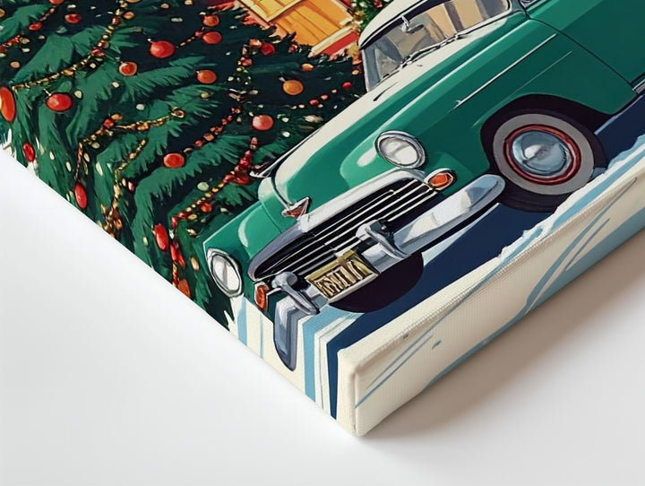 Retro Christmas Car Canvas – Vintage Holiday Home & Tree Scene - Gifitto