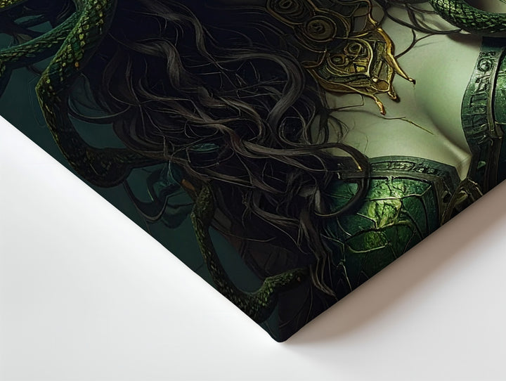 Neo-Medusa Canvas – Emerald Serpent Warrior with Glowing Eyes Wall Art - Gifitto