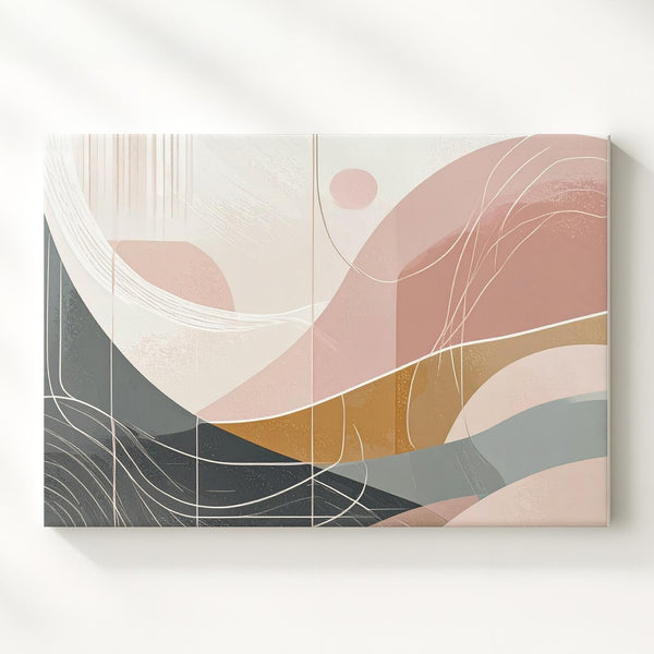 Pastel Contour Flow Canvas – Minimalist Abstract in Soft Taupe & Pink - Gifitto