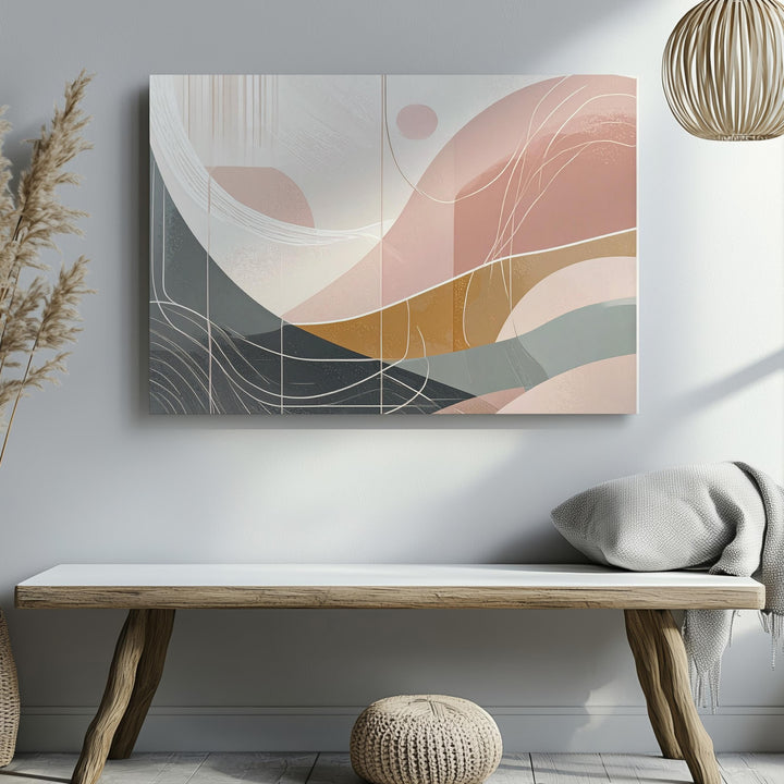 Pastel Contour Flow Canvas – Minimalist Abstract in Soft Taupe & Pink - Gifitto