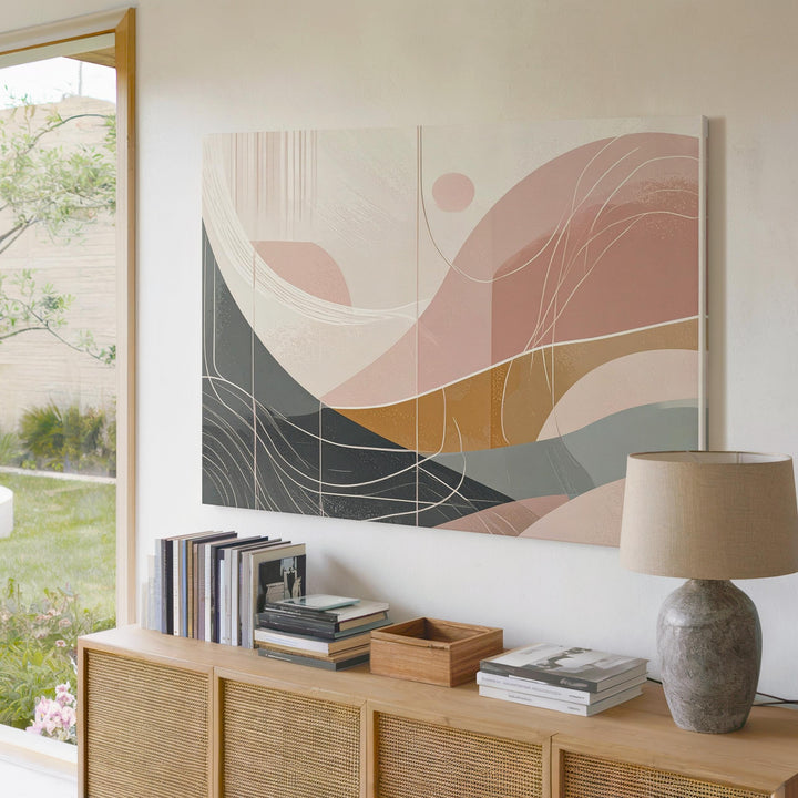 Pastel Contour Flow Canvas – Minimalist Abstract in Soft Taupe & Pink - Gifitto