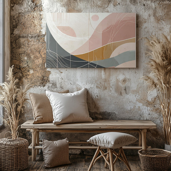 Pastel Contour Flow Canvas – Minimalist Abstract in Soft Taupe & Pink - Gifitto