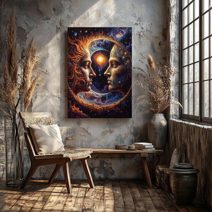 Cosmic Faces Canvas – Surreal Connection in Universe of Stars and Nebulae - Gifitto