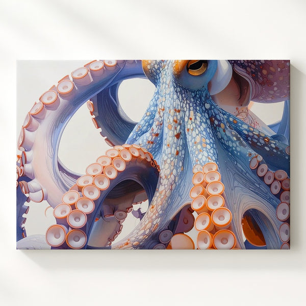 Photorealistic Blue Octopus Canvas – Minimalist 3D Marine Art