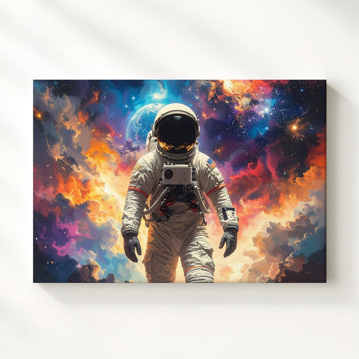 Lone Astronaut Exploration Canvas – Cosmic Dust Field & Vibrant Nebula - Gifitto