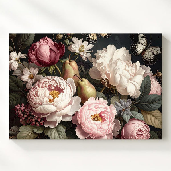 Baroque Floral Still Life Canvas – Elegant Peonies and Roses with Chiaroscuro - Gifitto