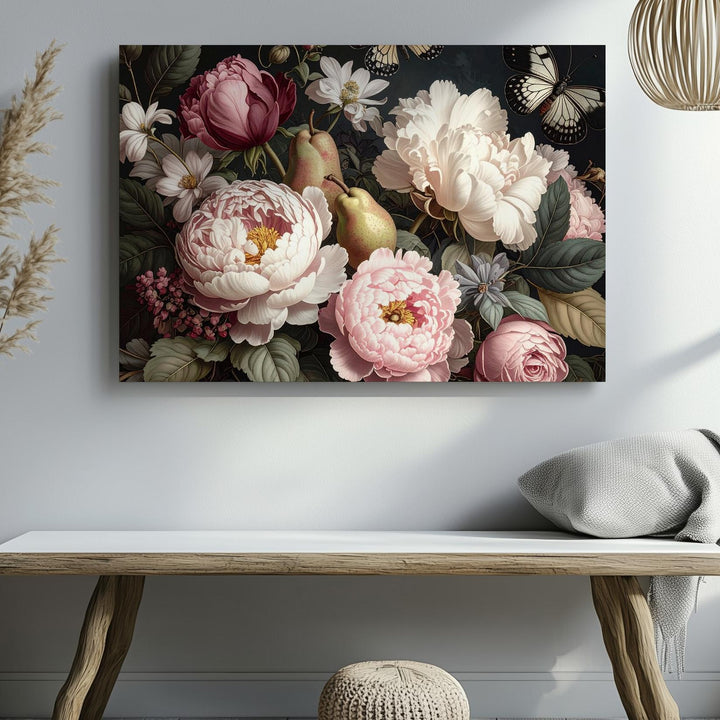 Baroque Floral Still Life Canvas – Elegant Peonies and Roses with Chiaroscuro - Gifitto