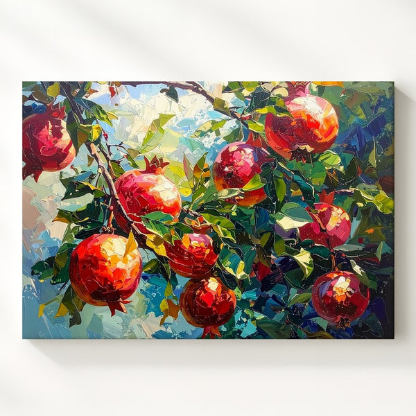 Vibrant Pomegranate Tree Canvas – Impressionistic Fruit Art - Gifitto