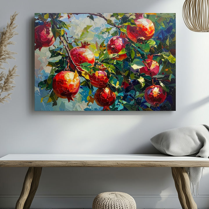 Vibrant Pomegranate Tree Canvas – Impressionistic Fruit Art - Gifitto