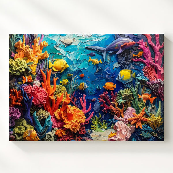 Lively Coral Reef Canvas – Vibrant Tropical Marine Life Art