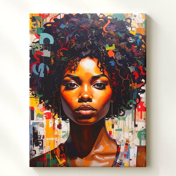 Abstract Woman Portrait Canvas – Bold Expression with Numbers & Symbols Art - Gifitto