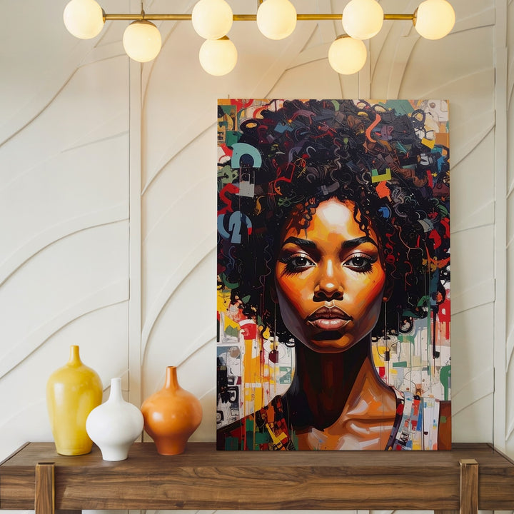 Abstract Woman Portrait Canvas – Bold Expression with Numbers & Symbols Art - Gifitto
