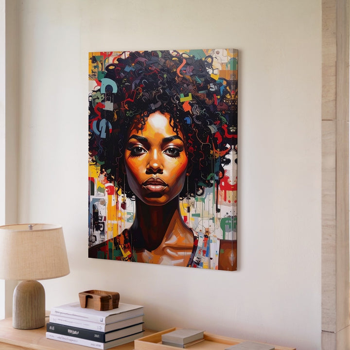 Abstract Woman Portrait Canvas – Bold Expression with Numbers & Symbols Art - Gifitto