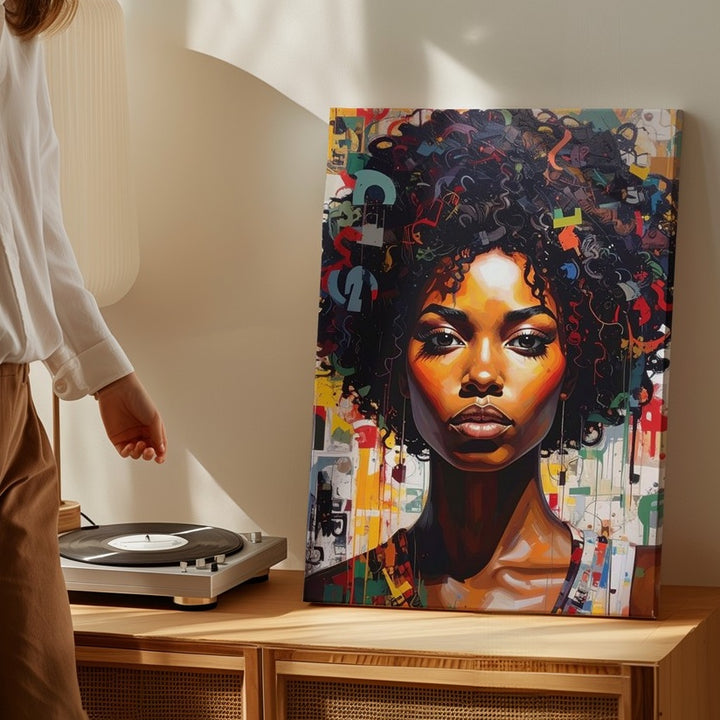 Abstract Woman Portrait Canvas – Bold Expression with Numbers & Symbols Art - Gifitto