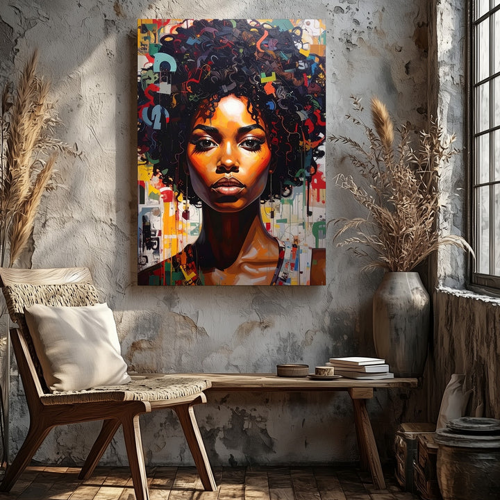 Abstract Woman Portrait Canvas – Bold Expression with Numbers & Symbols Art - Gifitto