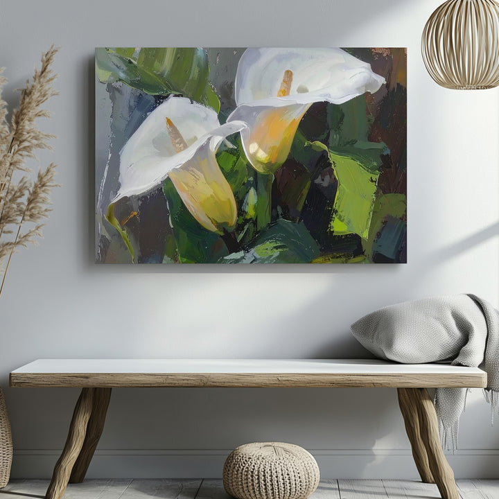 Calla Lily Serenity Canvas – Painterly White Bloom on Green - Gifitto