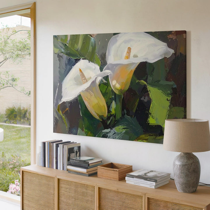 Calla Lily Serenity Canvas – Painterly White Bloom on Green - Gifitto