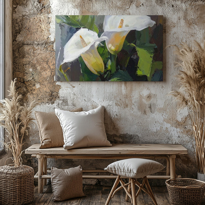 Calla Lily Serenity Canvas – Painterly White Bloom on Green - Gifitto