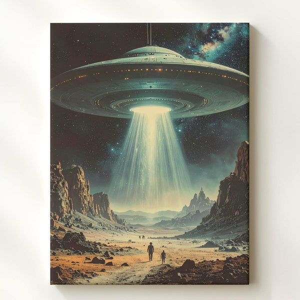 Alien Encounter Canvas – UFO & Eerie Post-Apocalyptic Landscape - Gifitto
