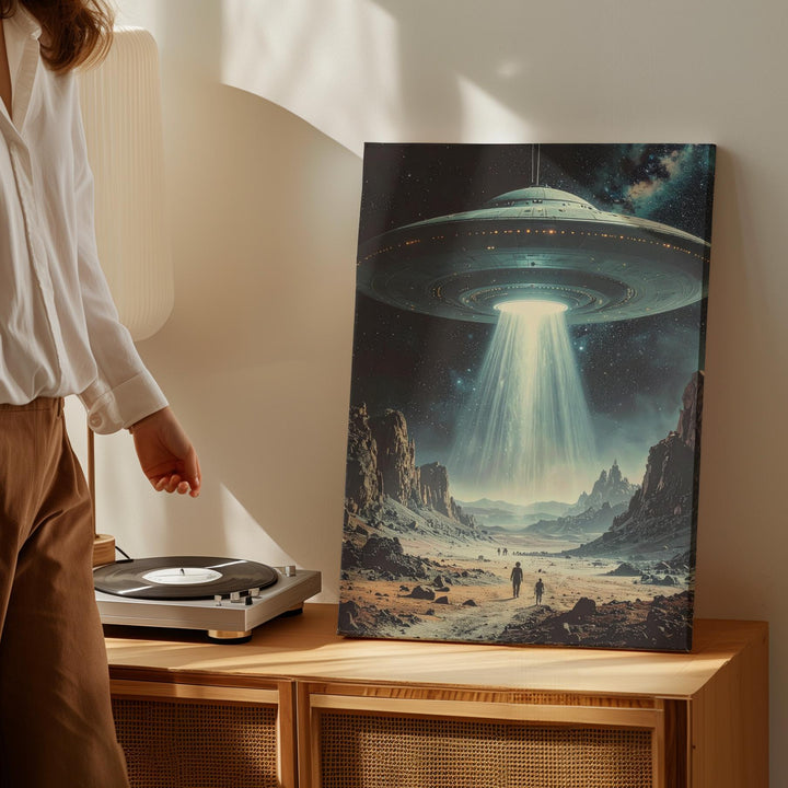 Alien Encounter Canvas – UFO & Eerie Post-Apocalyptic Landscape - Gifitto