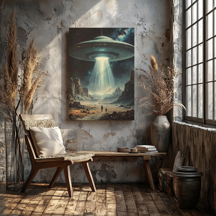 Alien Encounter Canvas – UFO & Eerie Post-Apocalyptic Landscape - Gifitto