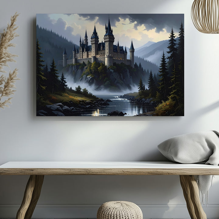 Misty Castle in Forest Canvas – Majestic Medieval Landscape Wall Art - Gifitto