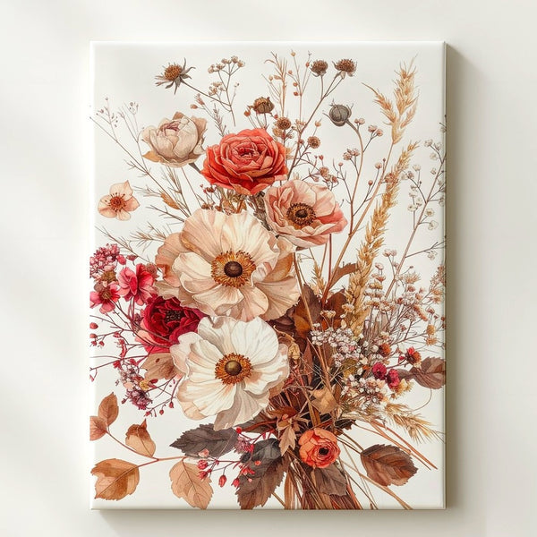 Vintage Dried Flower Bouquet Canvas – Earthy Botanical Art - Gifitto