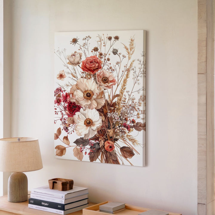 Vintage Dried Flower Bouquet Canvas – Earthy Botanical Art - Gifitto
