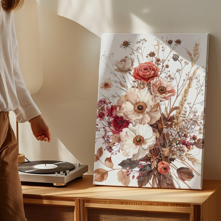 Vintage Dried Flower Bouquet Canvas – Earthy Botanical Art - Gifitto