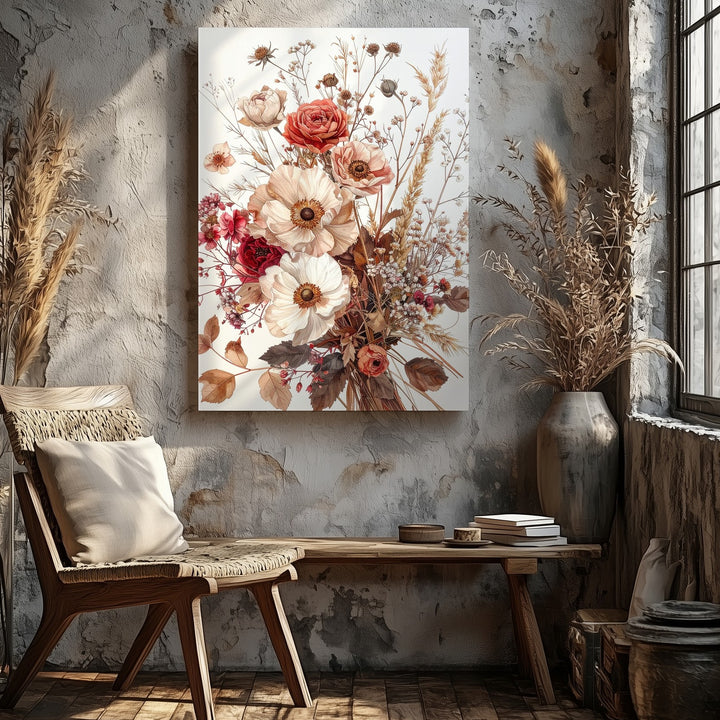 Vintage Dried Flower Bouquet Canvas – Earthy Botanical Art - Gifitto