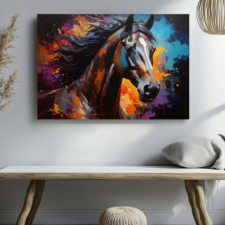 Wild Flame Horse Canvas – Abstract Expressionist Equine Energy Art - Gifitto