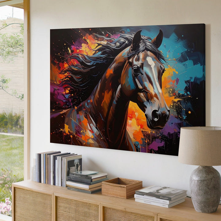 Wild Flame Horse Canvas – Abstract Expressionist Equine Energy Art - Gifitto