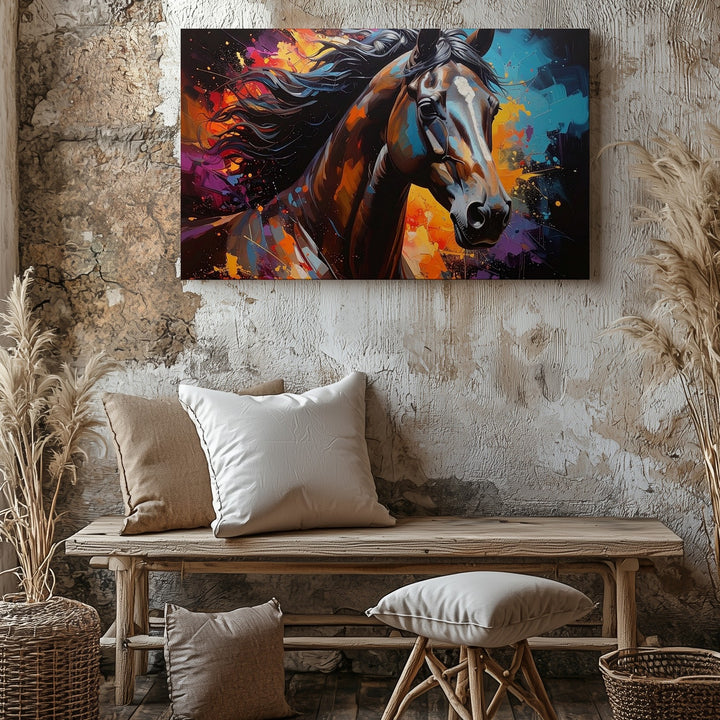 Wild Flame Horse Canvas – Abstract Expressionist Equine Energy Art - Gifitto