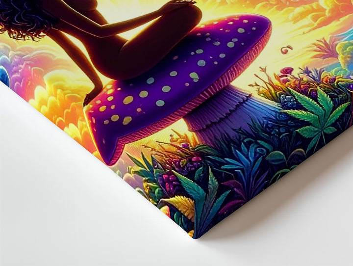 Psychedelic Space Dream Canvas – Silhouetted Woman on Purple Mushroom - Gifitto