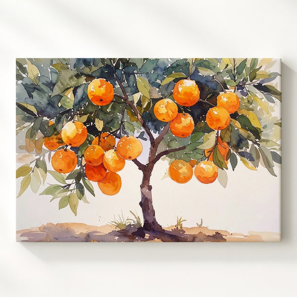 Golden Harvest Orange Tree Canvas – Watercolor Botanical Wall Art - Gifitto